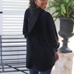 Hooded Open Front Black Cardigan