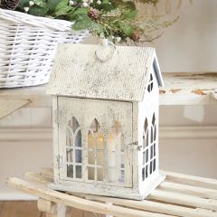 Iced Antiqued Church Candle Lantern 14 Inch