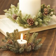 Iced Pine Candle Ring Wreath