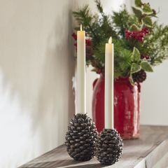 Iced Pinecone Candle Holders Set of 2
