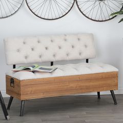 Industrial Farmhouse Tufted Seat Storage Bench