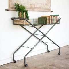 Industrial Rolling Basket Console Table