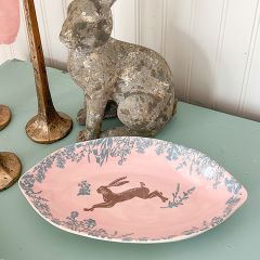 Jack Rabbit With Blue Flowers Serving Dish