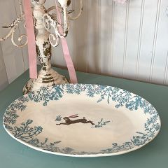 Jack Rabbit With Blue Flowers Serving Platter