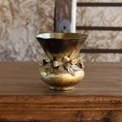 Jeweled Garland Wrapped Antiqued Gold Vase 7 Inch