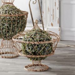 Large Decorative Rustic Lidded Wire Urn