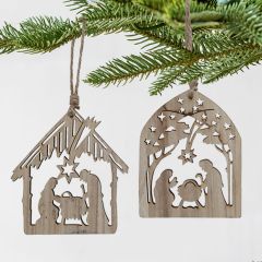 Laser Cut Wood Nativity Ornaments Set of 2
