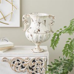 Leaf Handled Distressed Metal Amphora Vase
