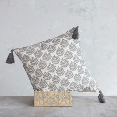 Leaf Print Square Throw Pillow With Tassels