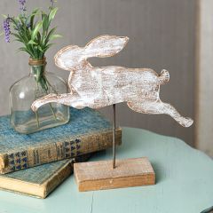 Leaping Bunny on Wooden Base