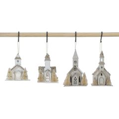 LED Lighted Paper Church Ornament Set of 4