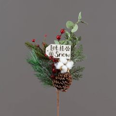 Let It Snow Tag Mixed Holiday Floral Pick Set of 2