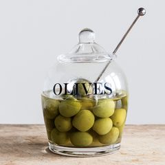 Lidded Glass Olive Jar with Spoon