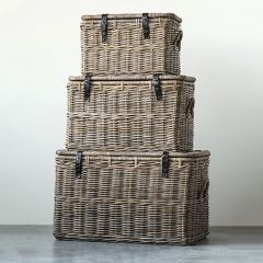 Lidded Rattan Storage Baskets Set of 3