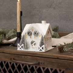 Light Up Snowy White Craftsman Village House