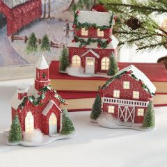 Lighted Christmas Village Ornament 5 Inch Set of 3