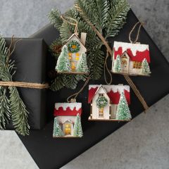 Lighted House Christmas Ornaments Set of 4