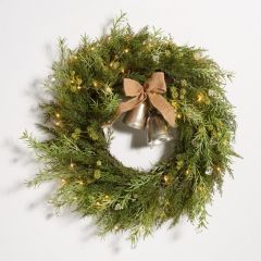 Lighted Pine Wreath with Bells
