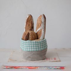Linen Fabric Basket With Gingham Liner