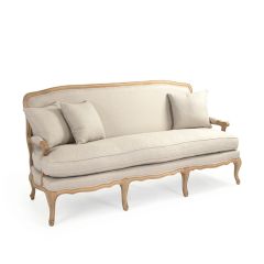 Linen Upholstered Oak Frame Cushioned Sofa | SHIPS FREE