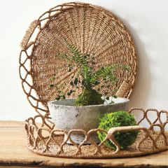 Looped Sides Seagrass Rattan Trays Set of 2