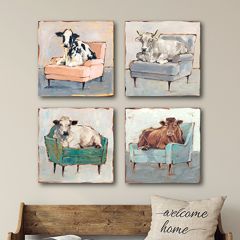 Lounging Cow Wall Art Set of 4