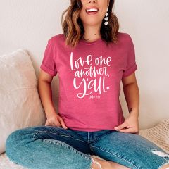 Love One Another Y'all Heather Raspberry Tee