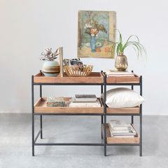 Mango Wood and Metal Console Table With Shelves