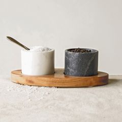 Marble Bowls and Brass Spoon Wood Tray