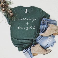 Merry and Bright Cotton Tee Shirt Green
