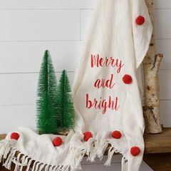 Merry and Bright Pom Pom Throw With Fringe