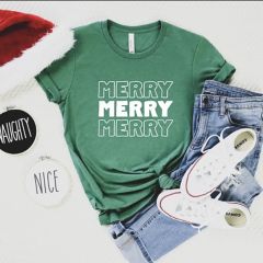 Merry Merry Merry Green Holiday Tee Shirt