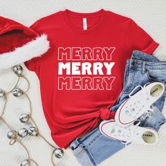 Merry Merry Merry Red Holiday Tee Shirt