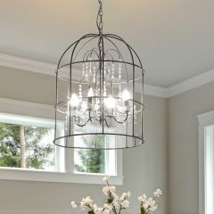 Metal Birdcage Chandelier With Crystals