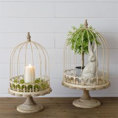 Metal Birdcage On Wood Stand Set of 2