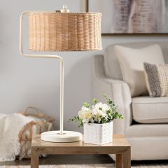Metal C Table Lamp With Wicker Shade