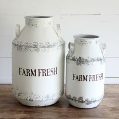 Metal Farm Fresh Milk Can Set of 2