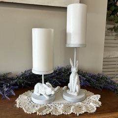 Metal Farmhouse Bunny Candle Holder 8 Inch