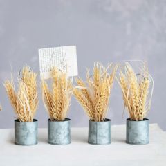 Metal Pot With Faux Wheat Place Card Holder Set of 4