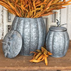 Metal Pumpkin Canister With Lid Set of 2