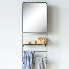Metal Wall Mirror With Shelf And Rods