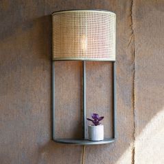 Metal Wall Sconce Lamp With Rattan Shade