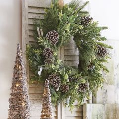 Mixed Cedar Wreath With Birch and Pinecones 27 Inch
