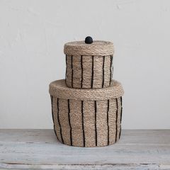 Modern Boho Lidded Seagrass Baskets Set of 2