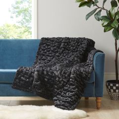 Modern Chic Ruched Fur Throw Blanket