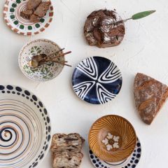 Modern Eclectic Painted Stoneware Plates Set of 3