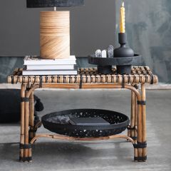 Modern Farmhouse Rattan Bench Side Table