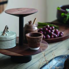 Modern Two Tier Wood and Metal Tray