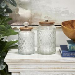 Molded Glass Lidded Decorative Jars Set of 2
