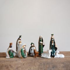 Multi Color Stoneware Nativity Set of 9